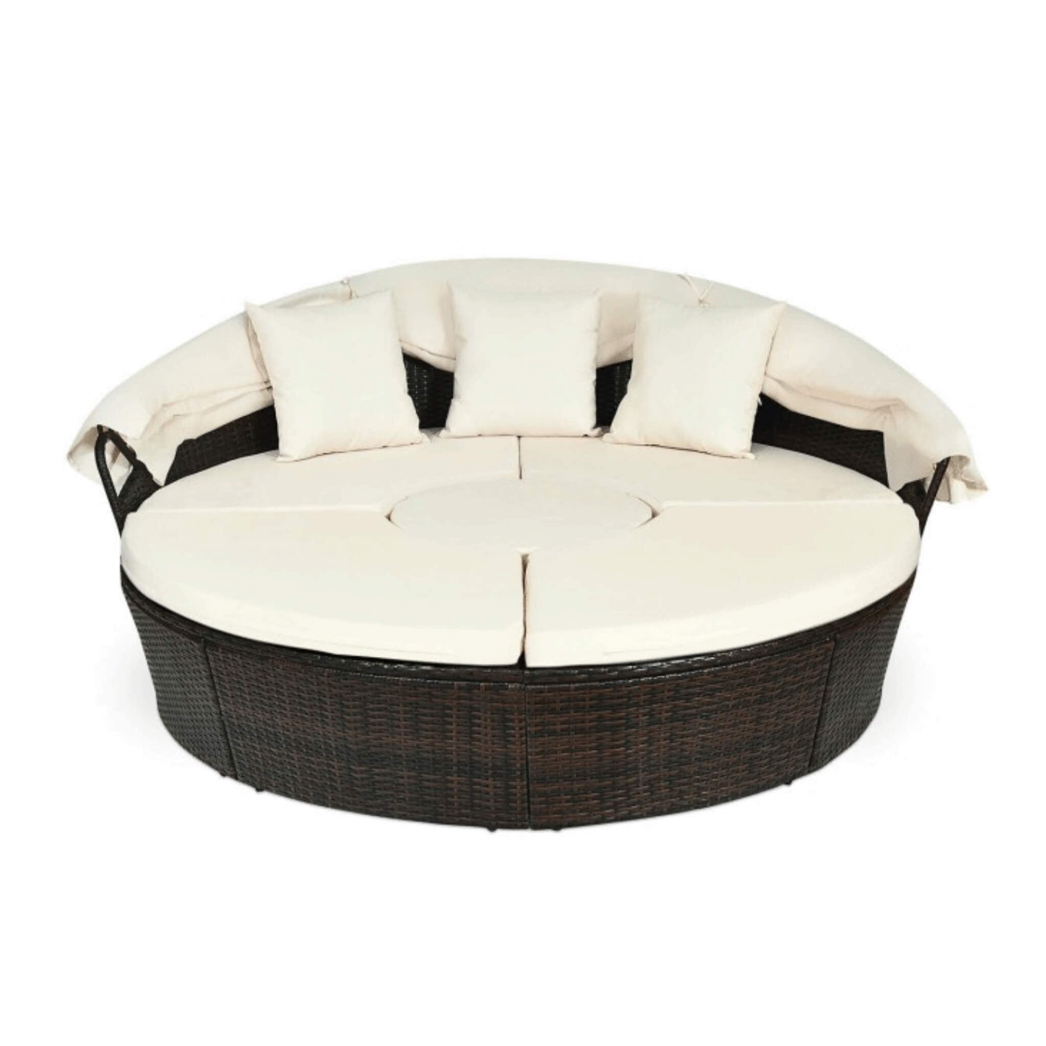 Alora Premium 76-Inch Round Outdoor Patio Rattan Daybed W/ Canopy & Table (SAK96418) - The Vitality Estate