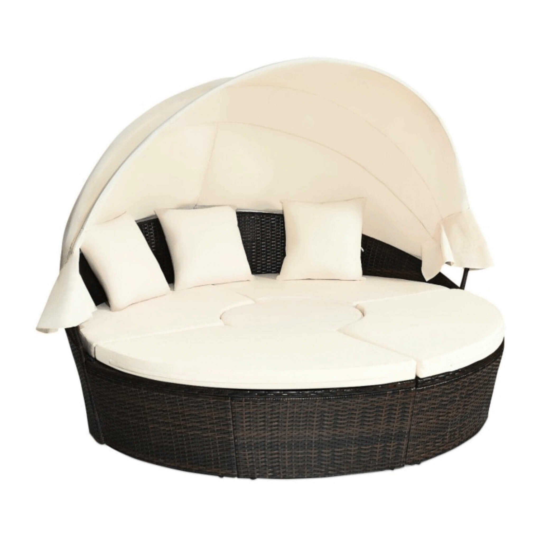 Alora Premium 76-Inch Round Outdoor Patio Rattan Daybed W/ Canopy & Table (SAK96418) - The Vitality Estate
