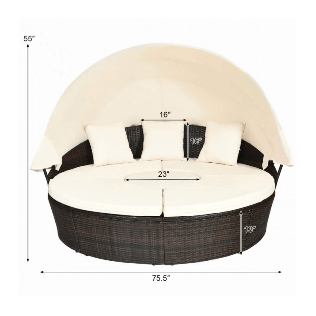Alora Premium 76-Inch Round Outdoor Patio Rattan Daybed W/ Canopy & Table (SAK96418) - The Vitality Estate
