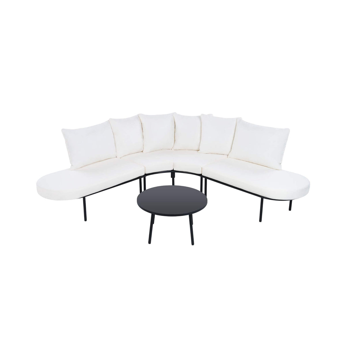 Alora Premium Half-Moon 6-Person Curved All-Weather Outdoor Furniture Sofa Patio Set With Coffee Table And Cushions (SAK76332) - The Vitality Estate