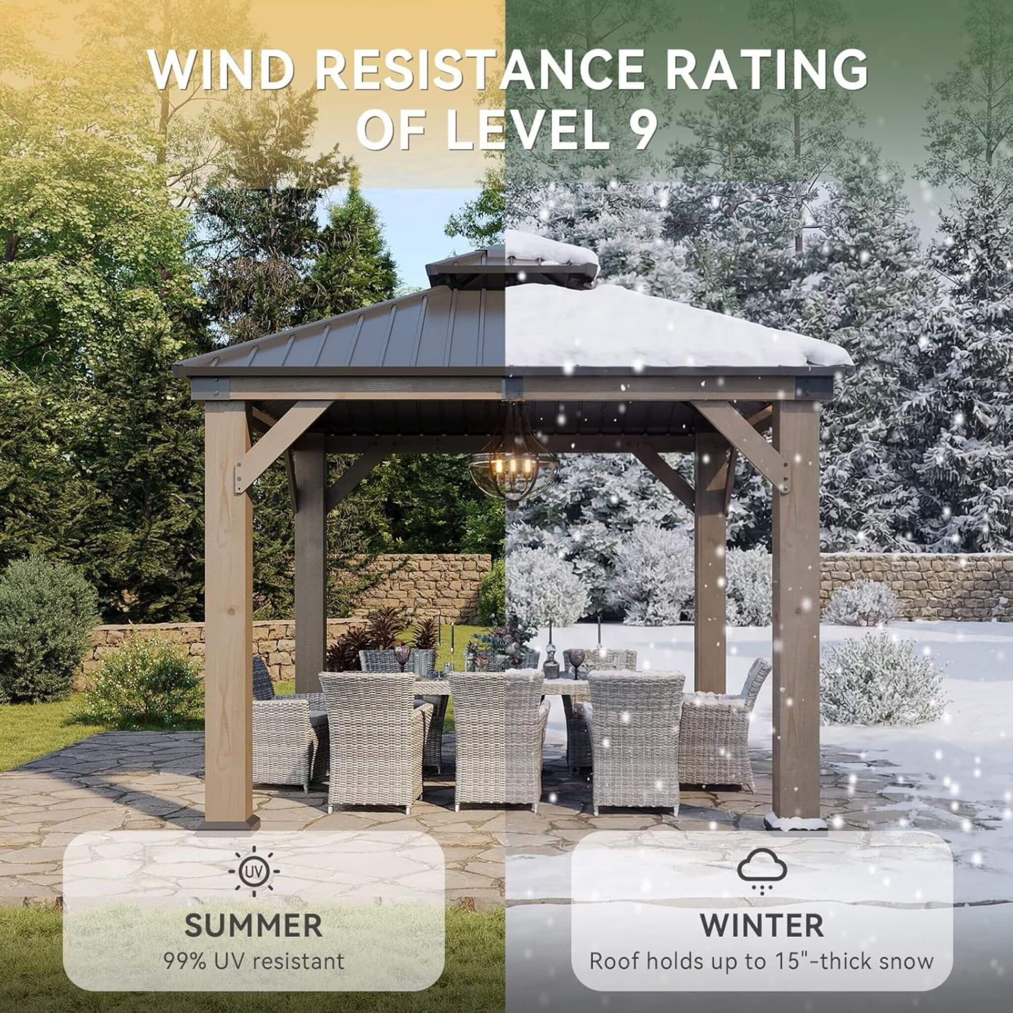 Alora Premium Outdoor Cedar Wood Galvanized Steel Hardtop Gazebo (SAK23907) - The Vitality Estate
