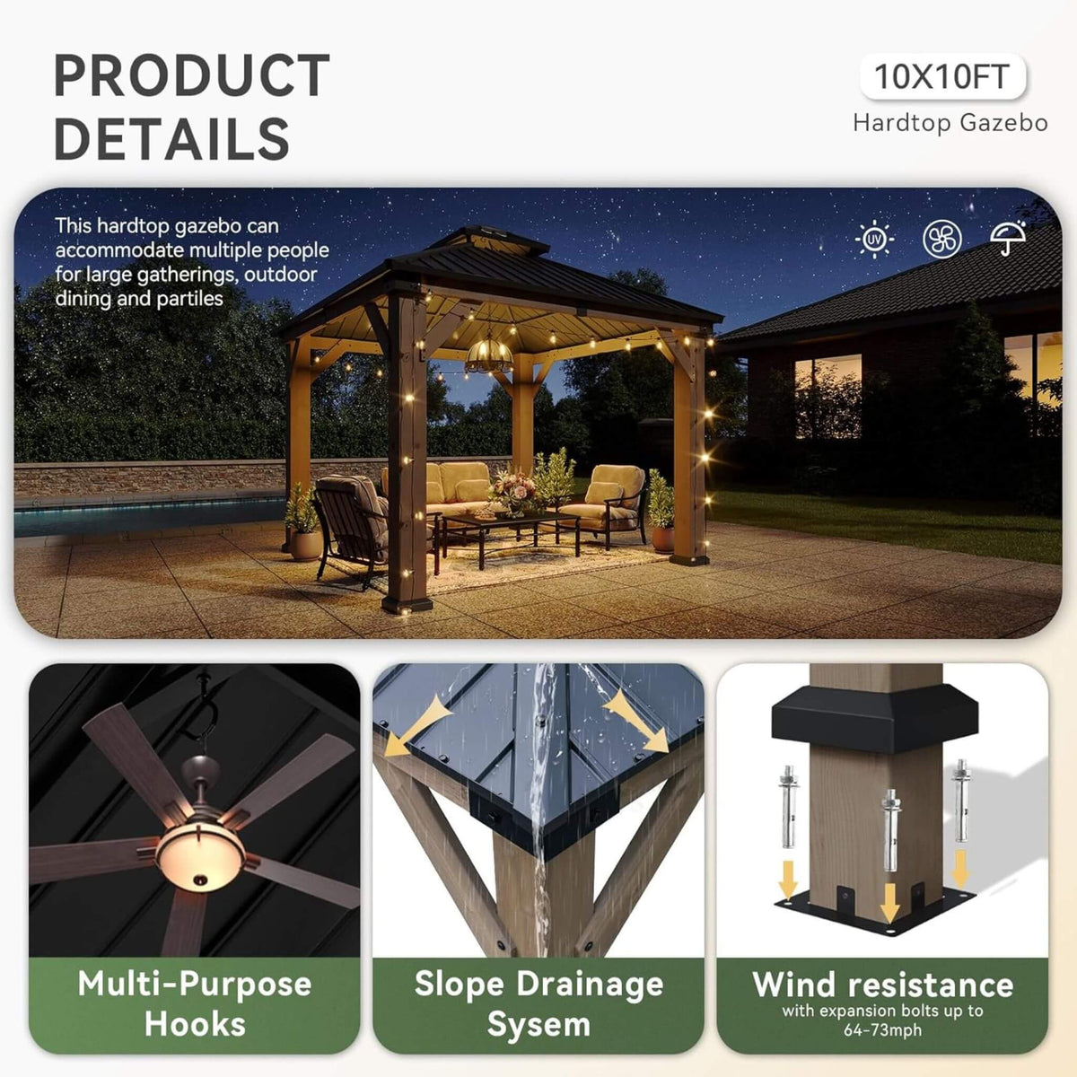 Alora Premium Outdoor Cedar Wood Galvanized Steel Hardtop Gazebo (SAK23907) - The Vitality Estate
