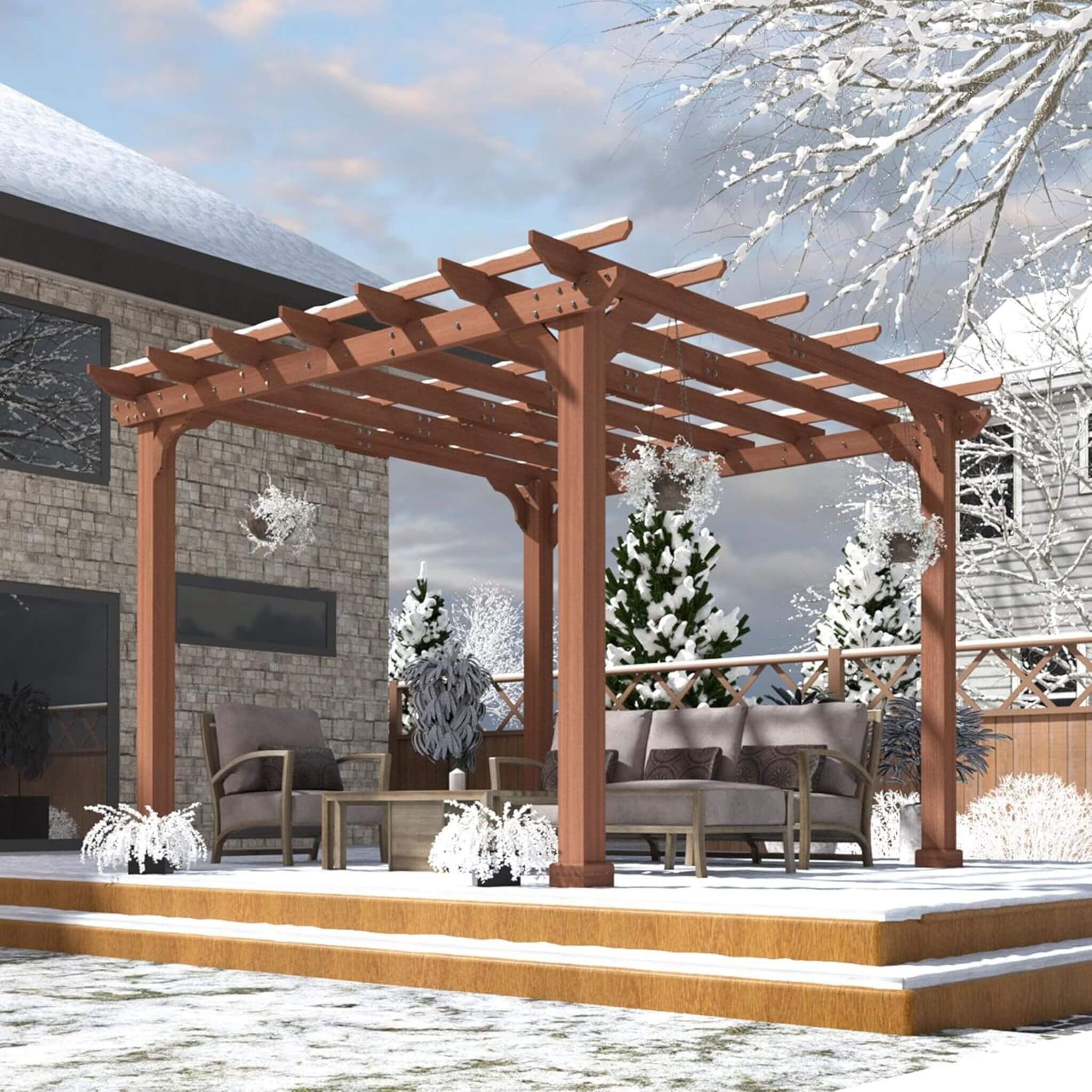 Alora Premium Outdoor Cedar Wood Pergola With Slatted Roof (SAK87024) - The Vitality Estate