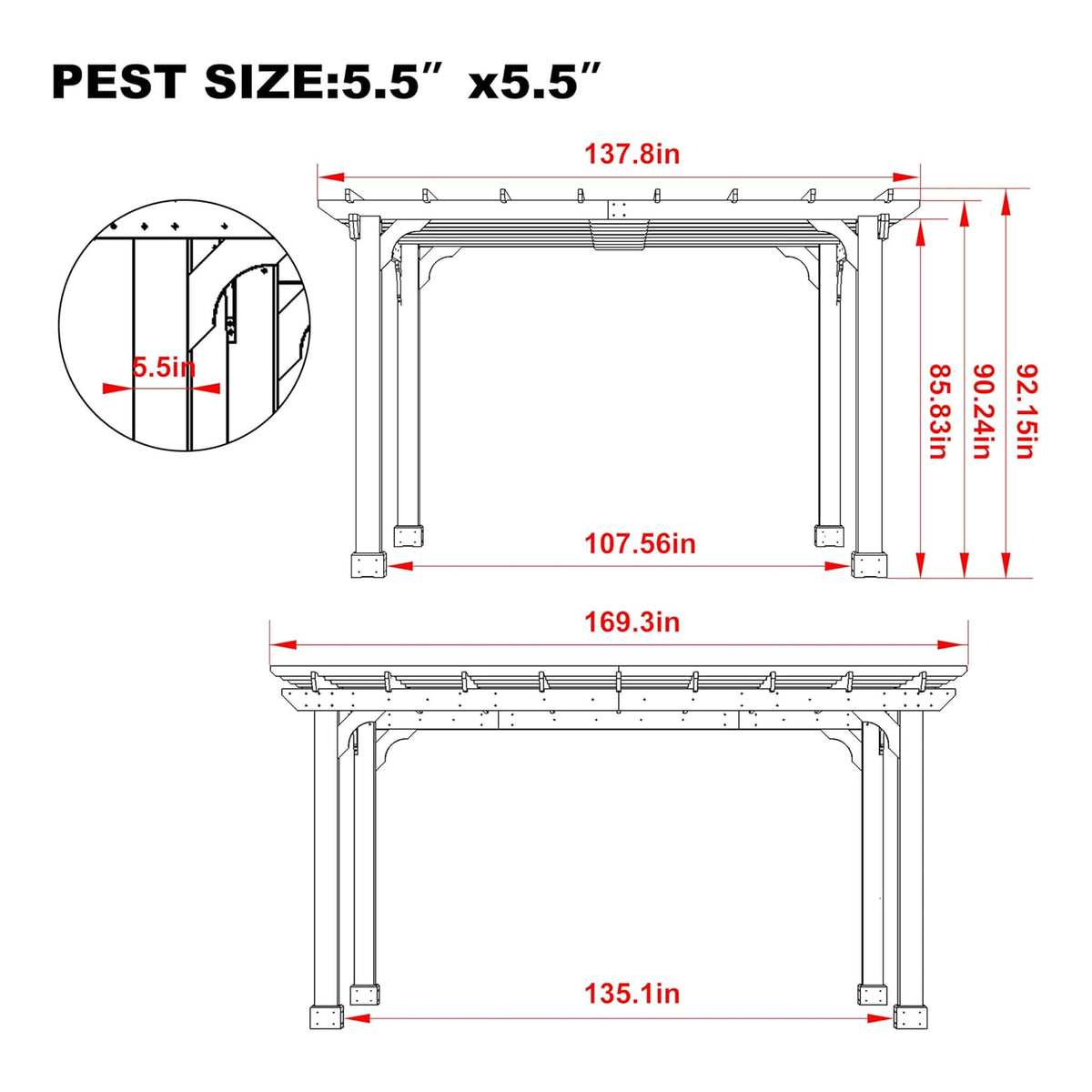 Alora Premium Outdoor Cedar Wood Pergola With Slatted Roof (SAK87024) - The Vitality Estate