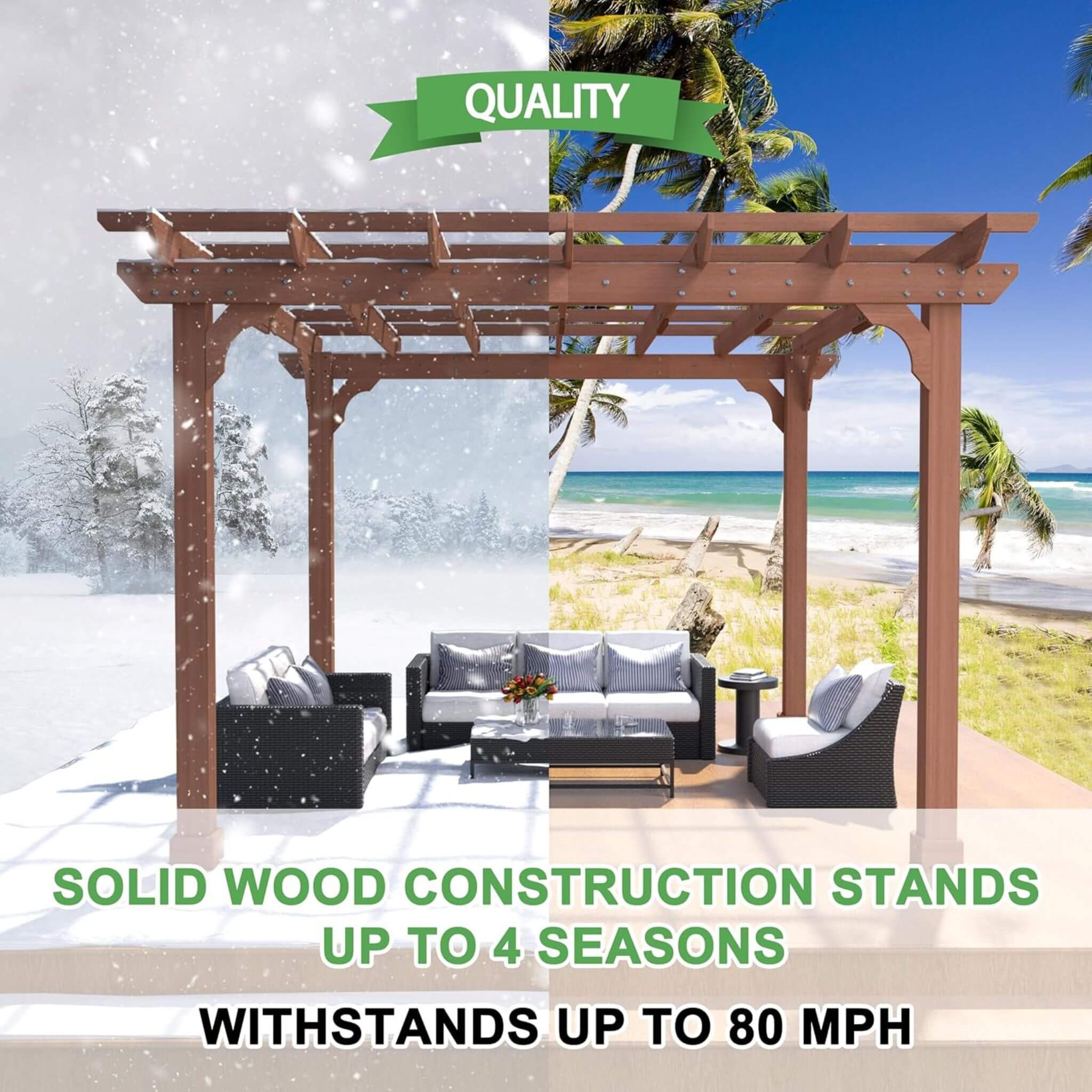 Alora Premium Outdoor Cedar Wood Pergola With Slatted Roof (SAK87024) - The Vitality Estate