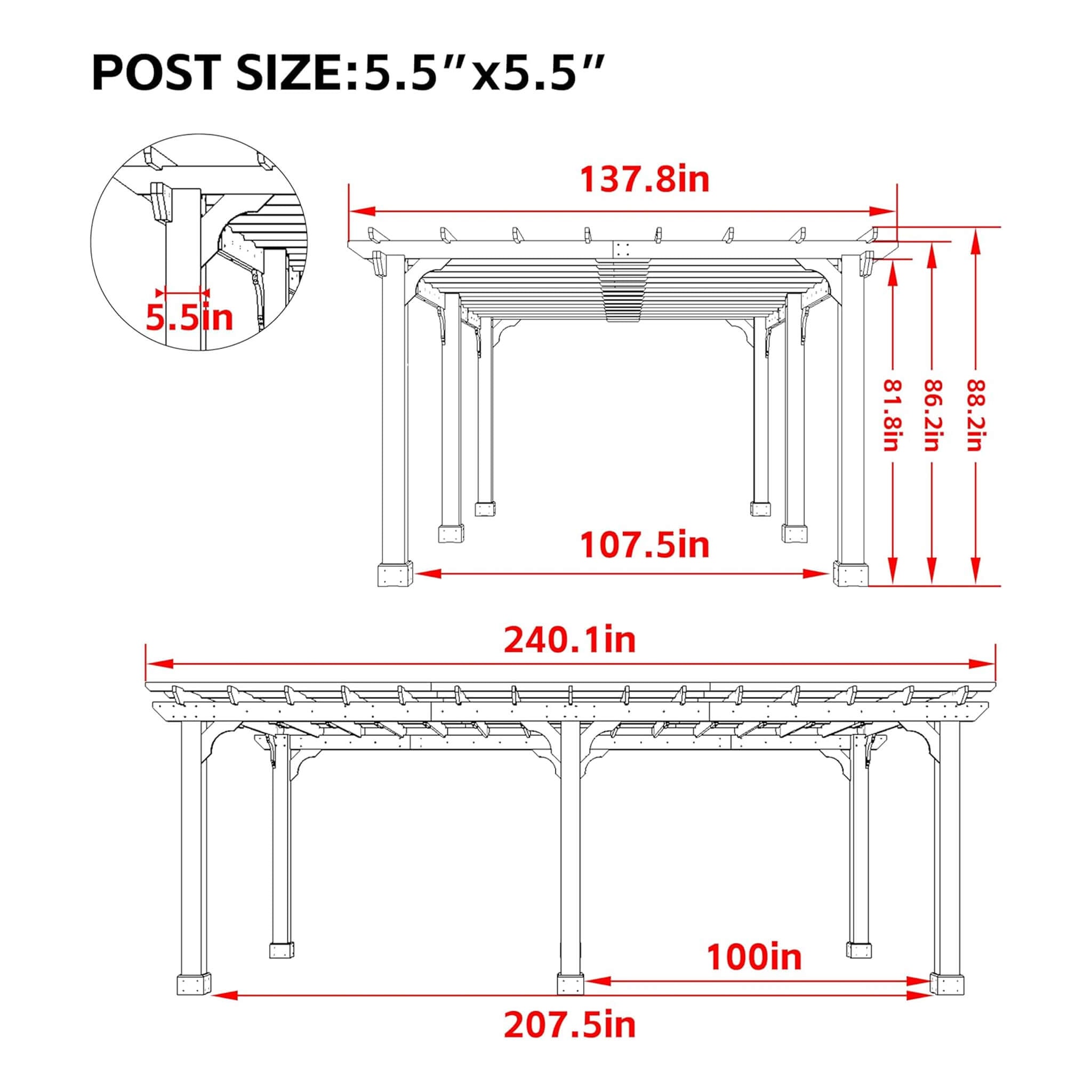 Alora Premium Outdoor Cedar Wood Pergola With Slatted Roof (SAK87024) - The Vitality Estate