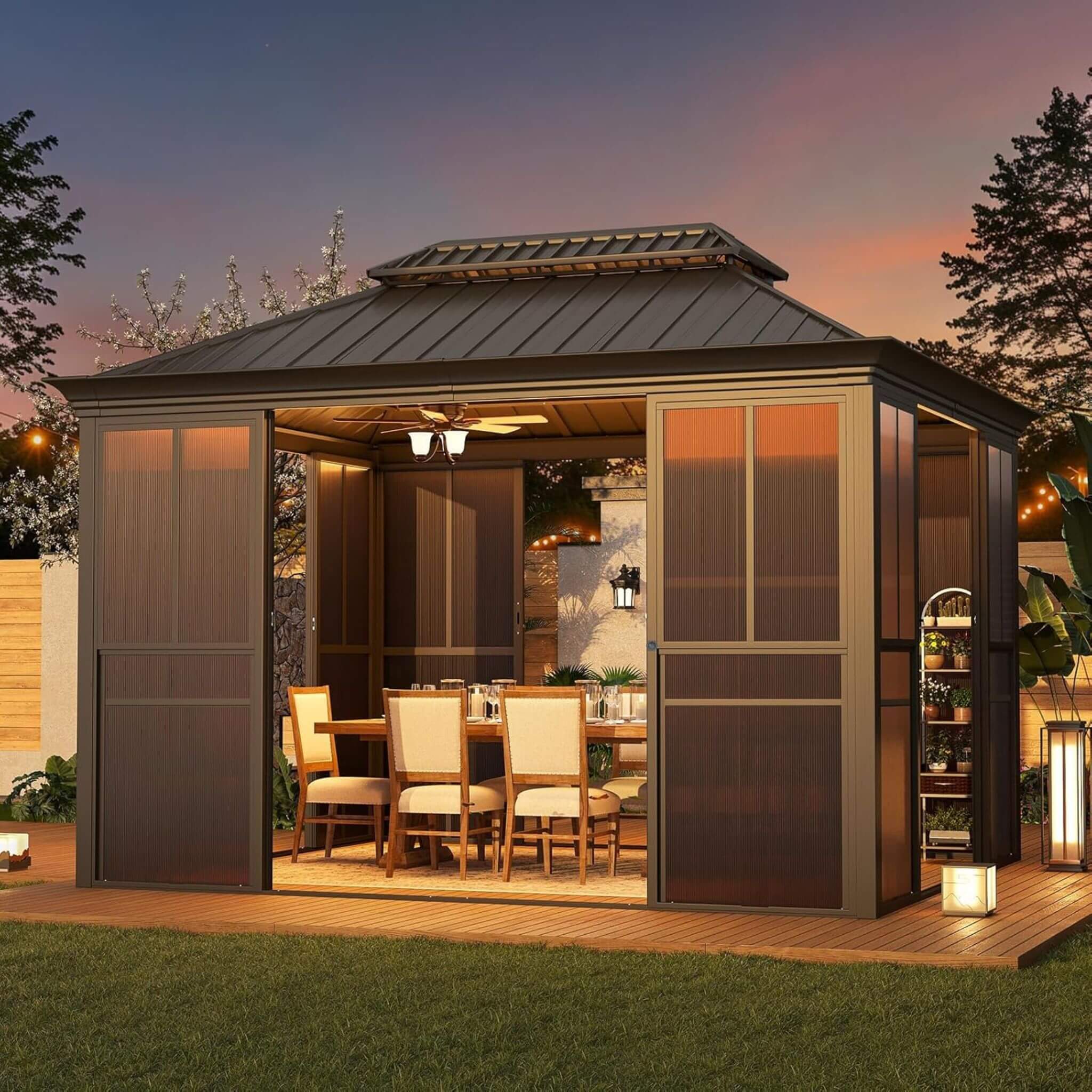 Alora Terrace Fully-Enclosed Outdoor Black Sunroom With Lockable Sliding Doors And Galvanized Double Steel Roof (SAK81634) - The Vitality Estate