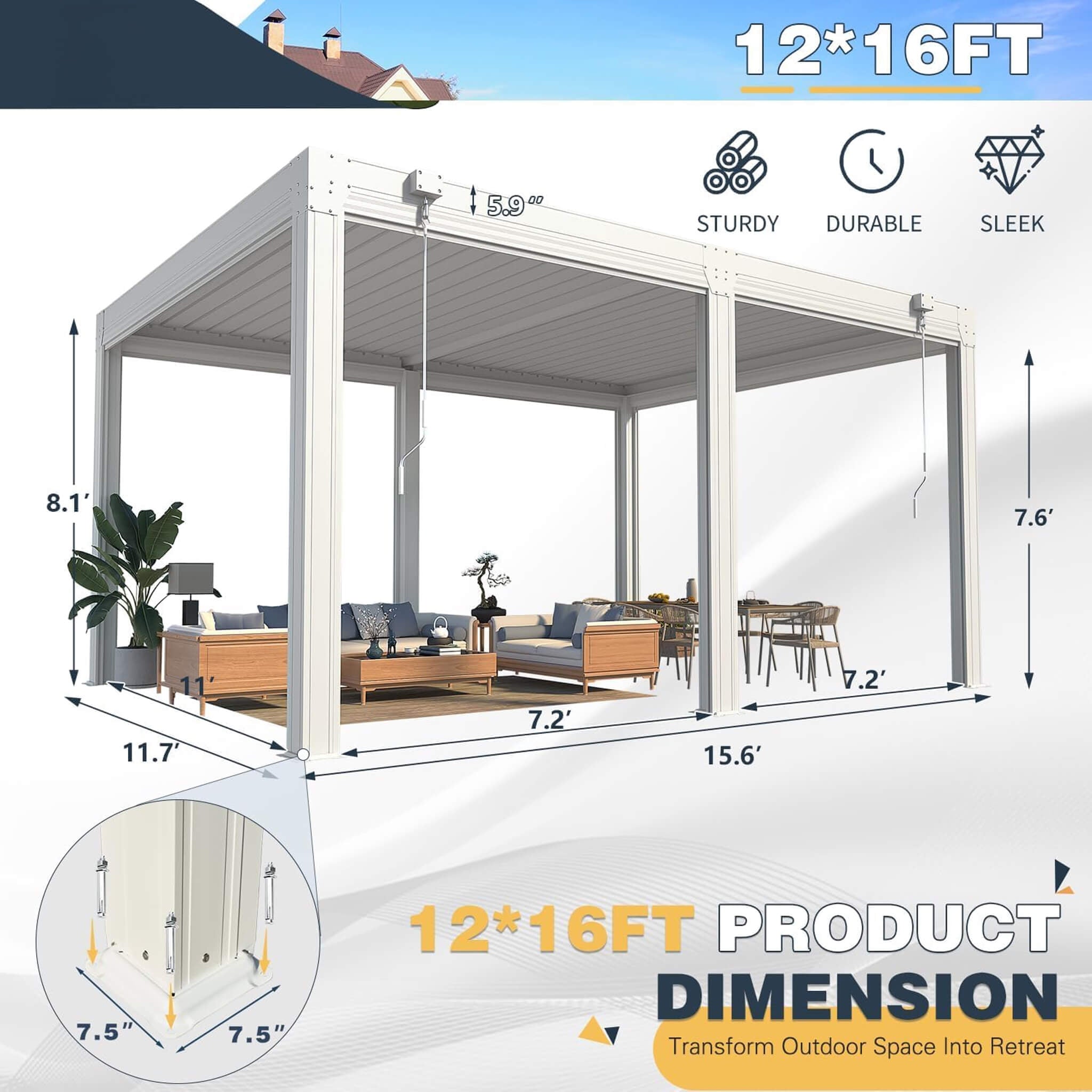Alora White Louvered Aluminum Pergola With Adjustable Roof And Pull-Down Screens (SAK46817) - The Vitality Estate