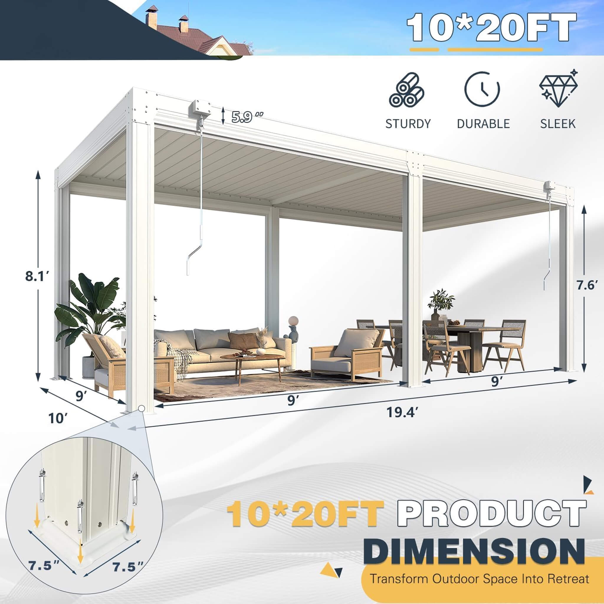 Alora White Louvered Aluminum Pergola With Adjustable Roof And Pull-Down Screens (SAK46817) - The Vitality Estate