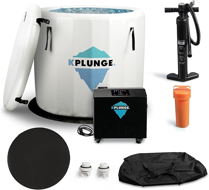 Arctic Fox 39" 1-Person Inflatable Cold Plunge Ice Bath or Hot Tub with 1 HP Chiller and Heater, PVC Insulated Lid, Hand Pump, Repair Kit, 88-Gallon Capacity, Indoor/Outdoor Tub – Gray - The Vitality Estate