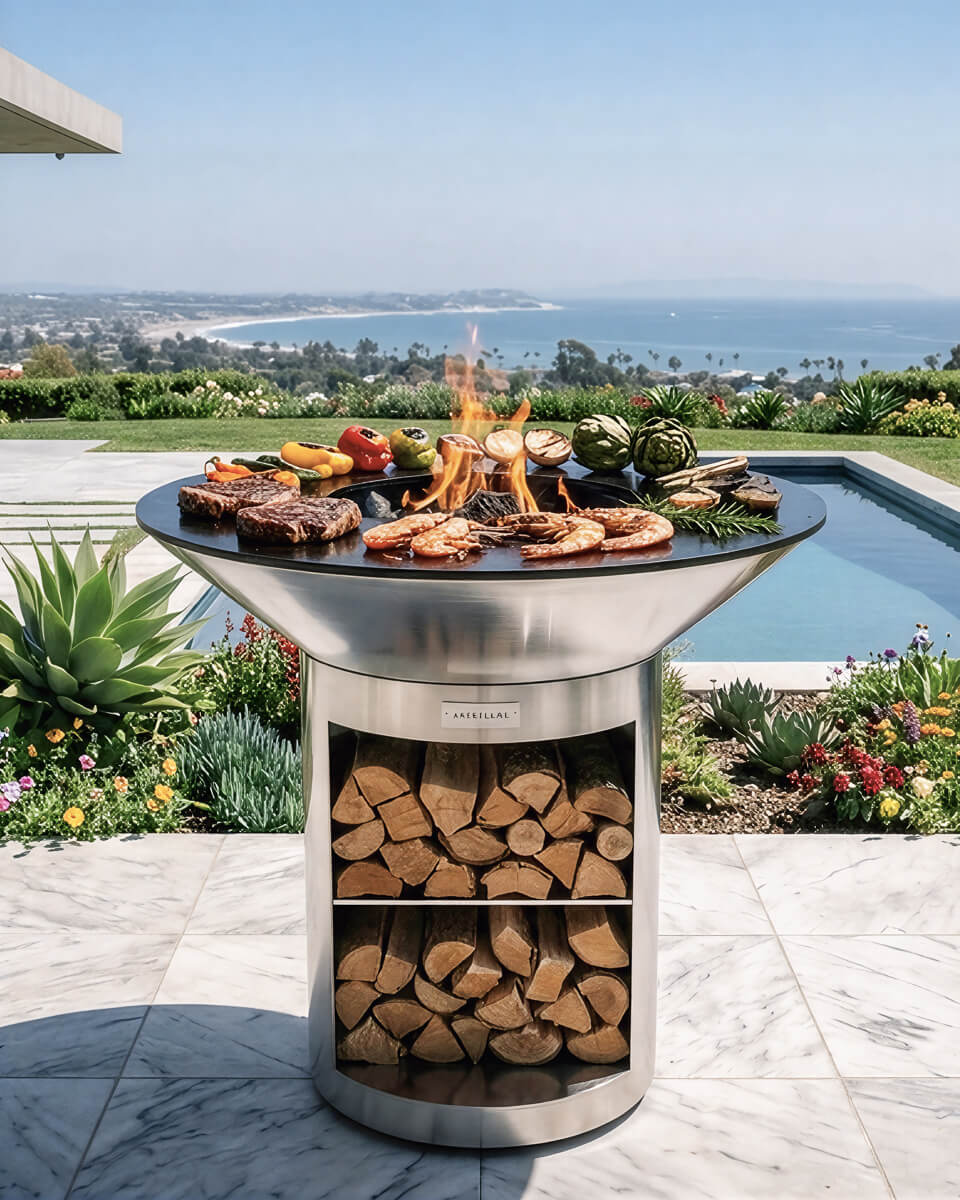 Arteflame 40″ Platinum Series — Stainless Fire Bowl Flat-Top Grill with Storage Base - The Vitality Estate