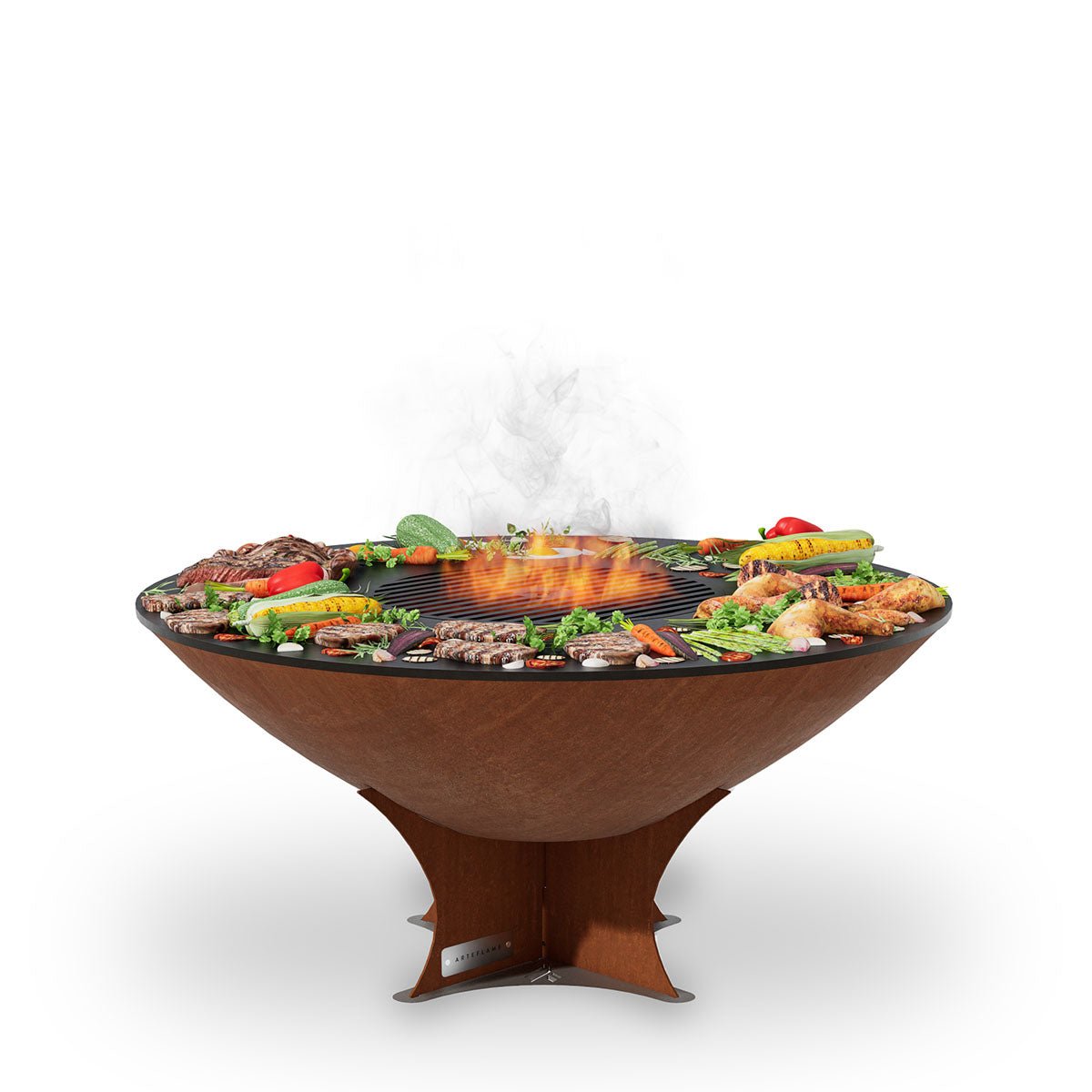 Arteflame Classic 40″ — Fire Pit with Cooktop (CORTEN Bowl; Short Round / Short Euro / Built-In No Base) - The Vitality Estate
