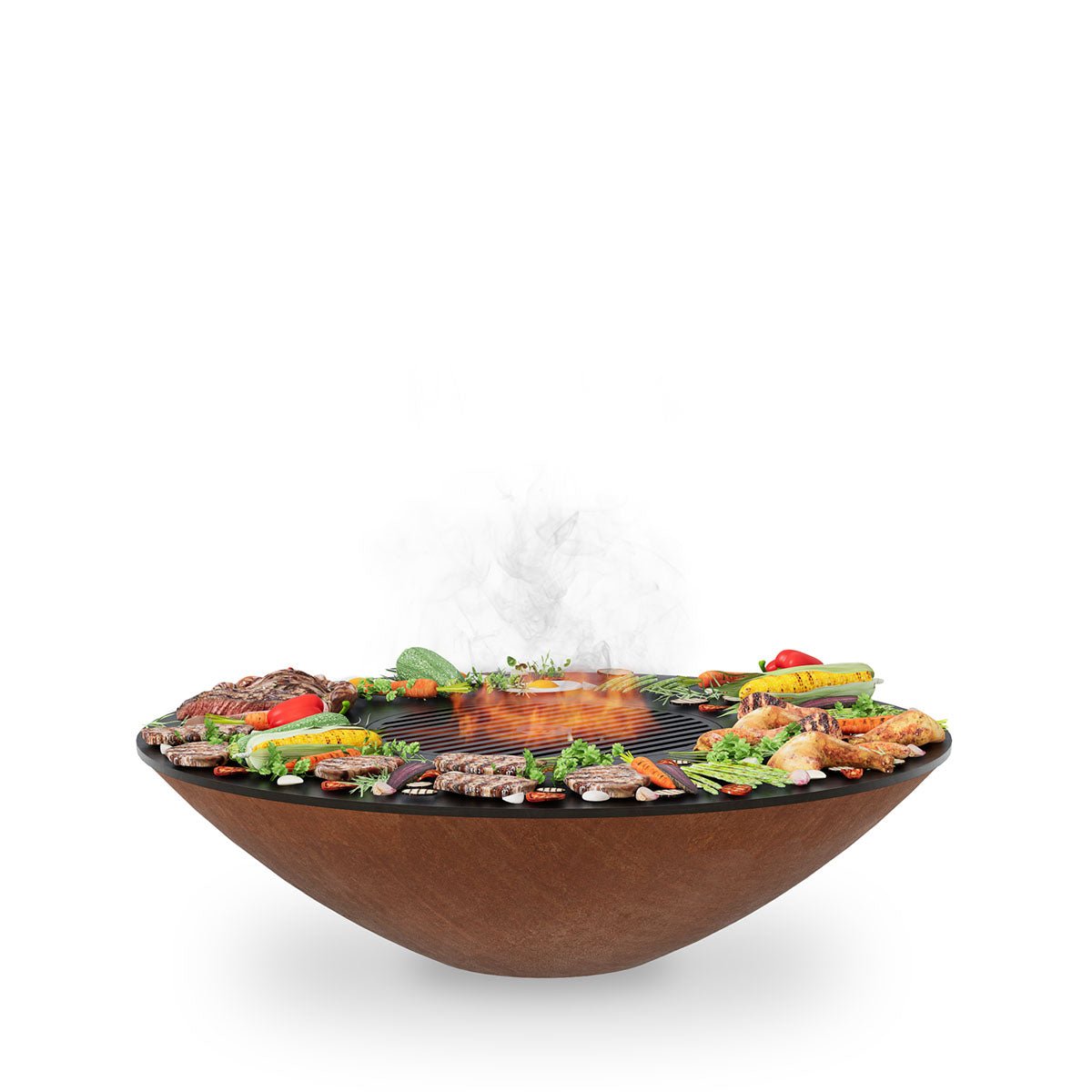 Arteflame Classic 40″ — Fire Pit with Cooktop (CORTEN Bowl; Short Round / Short Euro / Built-In No Base) - The Vitality Estate