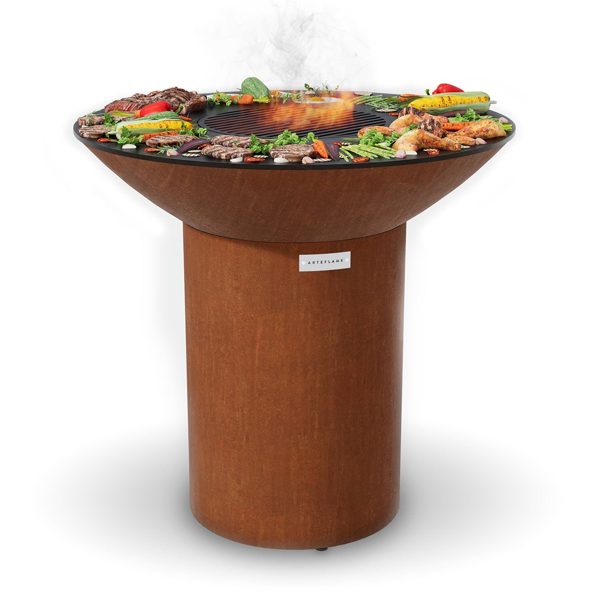 Arteflame Classic 40″ — Round Base Flat-Top Grill & Fire Bowl (CORTEN Steel) - The Vitality Estate