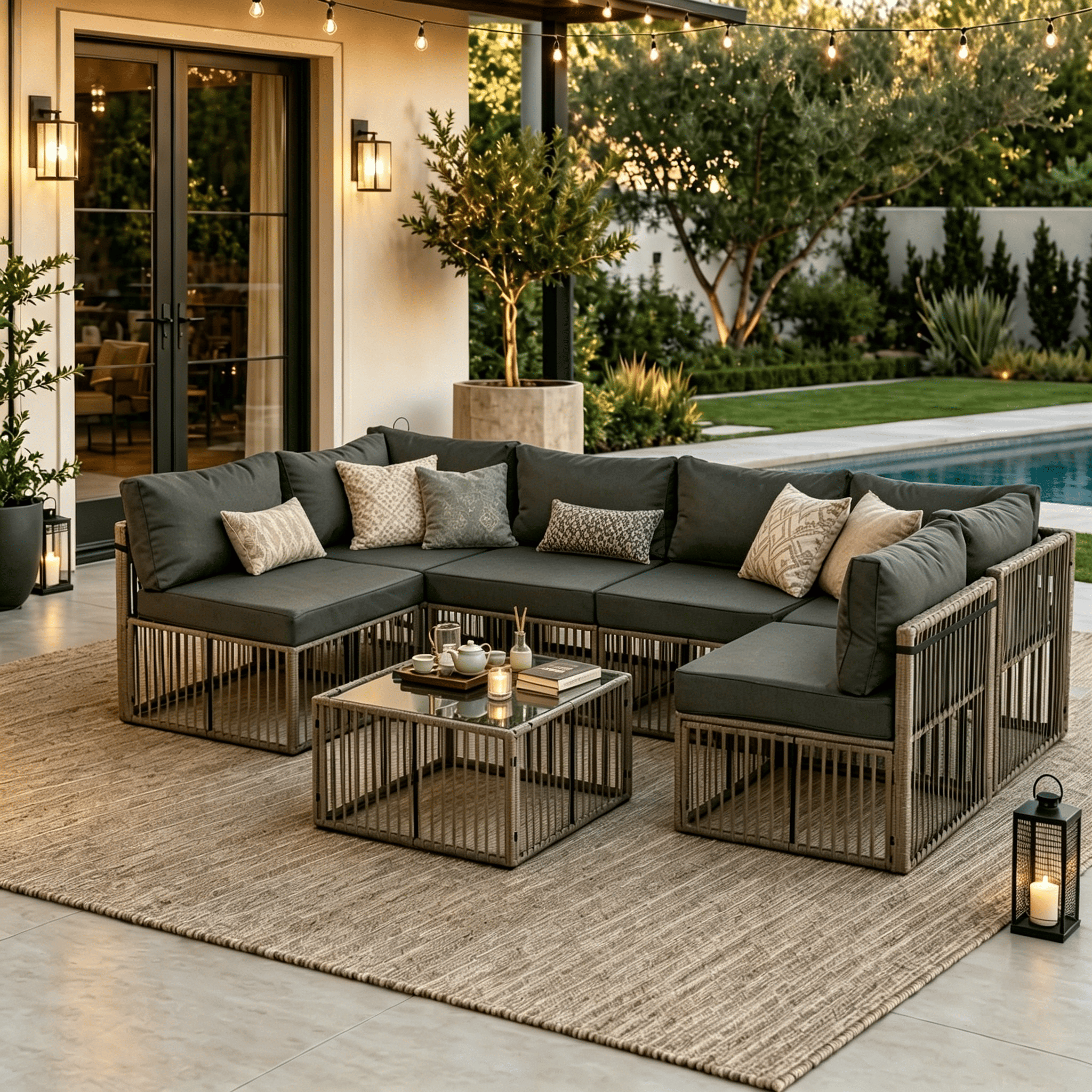Axis 104.8" Modern Outdoor Sectional Set, 7-Piece - The Vitality Estate