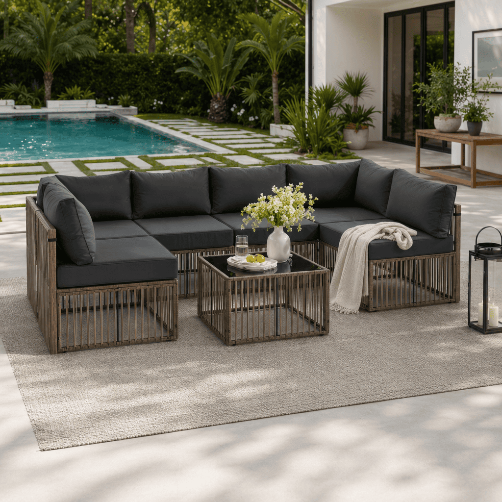 Axis 104.8" Modern Outdoor Sectional Set, 7-Piece - The Vitality Estate