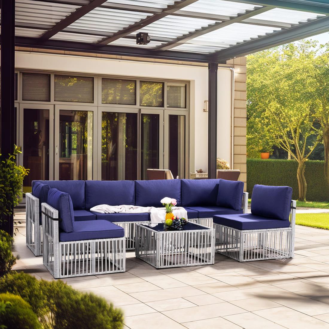 Axis 104.8" Modern Outdoor Sectional Set, 7-Piece - The Vitality Estate
