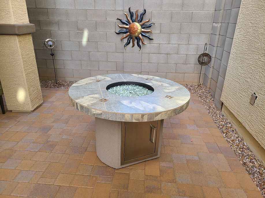 Bahama Outdoor Fire Table - 35,000 BTU Round Dining Height for LP/NG/Wood Use - The Vitality Estate