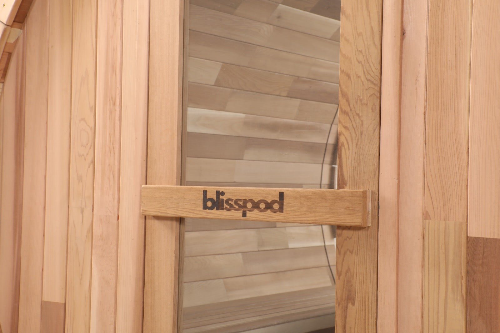 Blisspod, Prague, Canadian Red Cedar Outdoor Steam Barell Sauna, 2-4 / 4-6 persons with Full Glass Back & 2 front Porch seats - The Vitality Estate