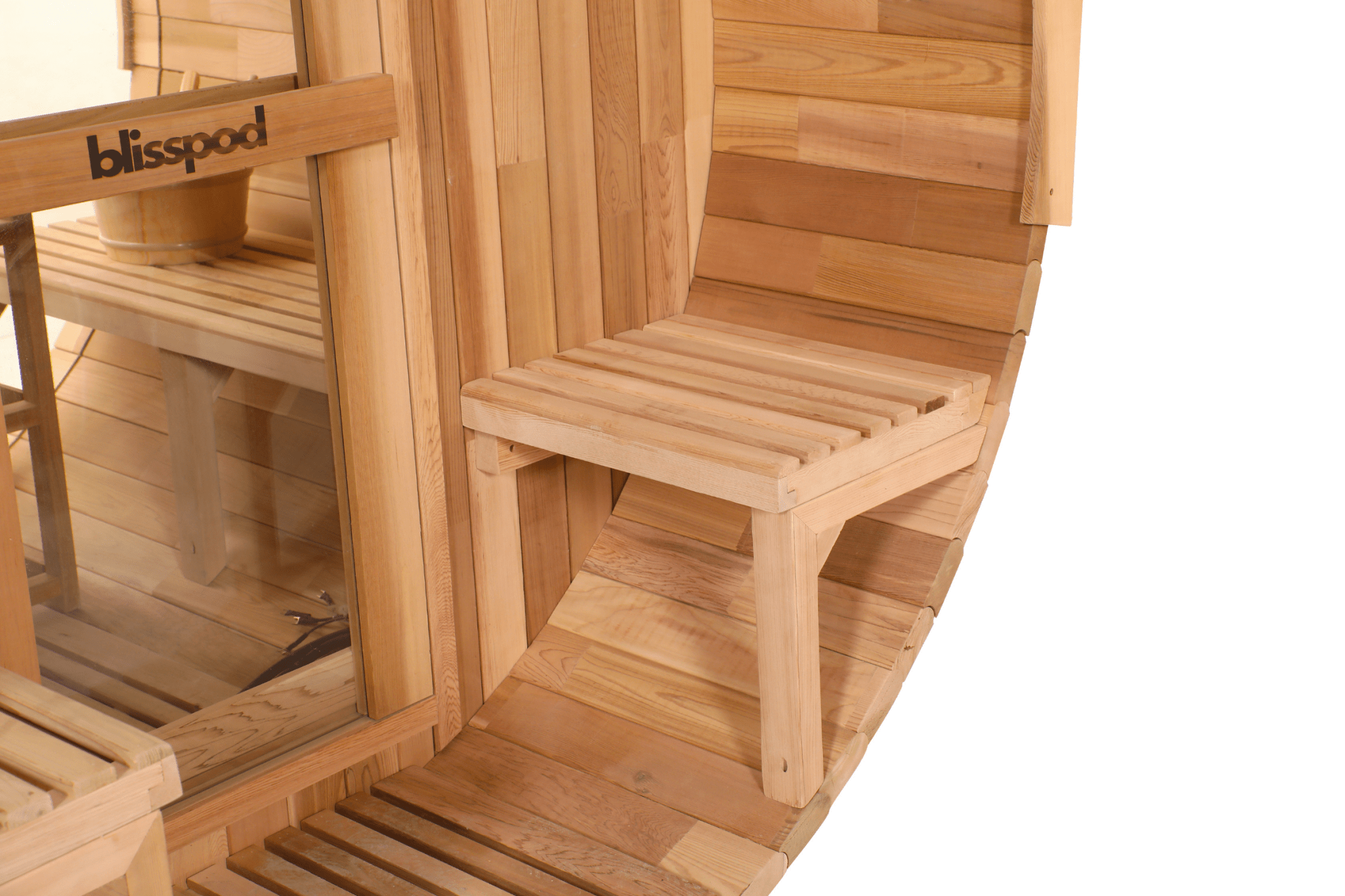 Blisspod, Prague, Canadian Red Cedar Outdoor Steam Barell Sauna, 2-4 / 4-6 persons with Full Glass Back & 2 front Porch seats - The Vitality Estate