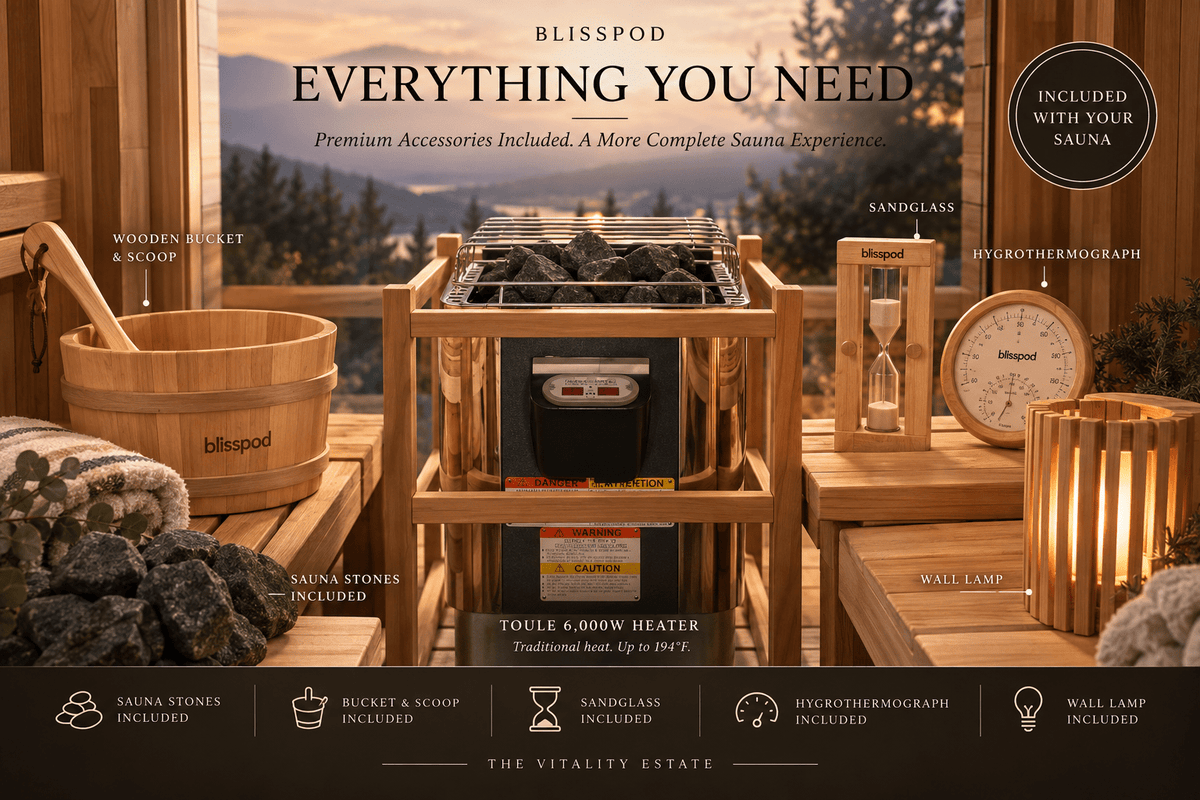 Blisspod Prague Outdoor Red Cedar Barrel Sauna | 4–6 Person - The Vitality Estate