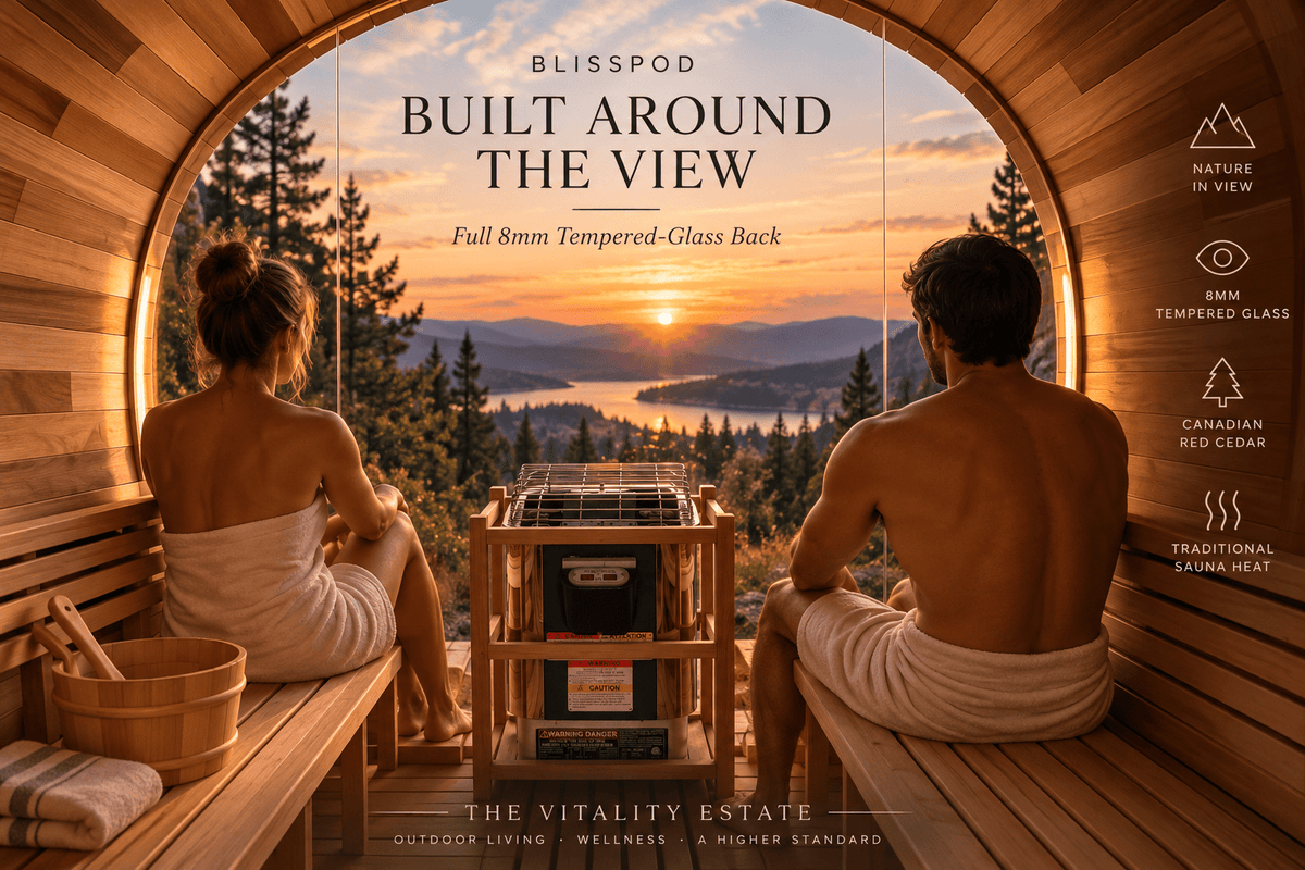 Blisspod Prague Outdoor Red Cedar Barrel Sauna | 4–6 Person - The Vitality Estate