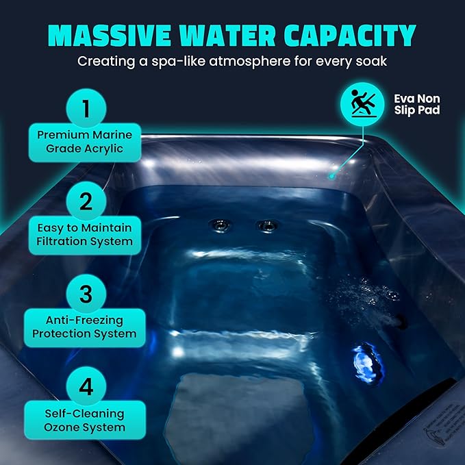 Borealis 69-in. All-in-One Cold Plunge and Hot Tub with Built-in Chiller | Acrylic Interior with 2 Jets, Bluetooth Speakers, Lights, WiFi App Control Chiller for Indoor/Outdoor Use ā Blue - The Vitality Estate
