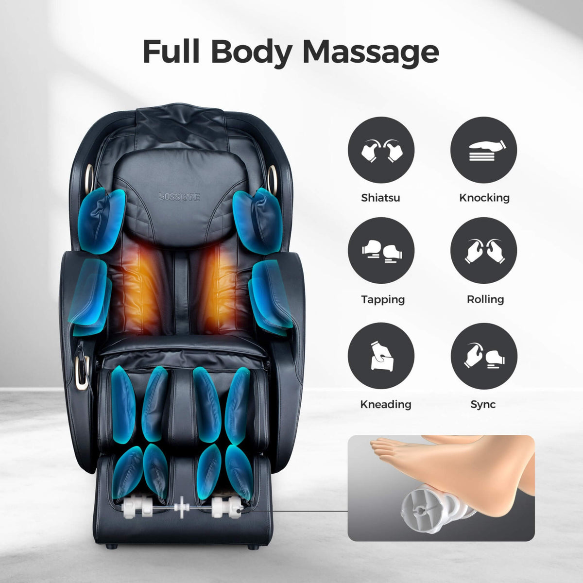 Bosscare Full Body 3D Zero Gravity Shiatsu Recliner Massage Chair With App (SAK32840) - The Vitality Estate