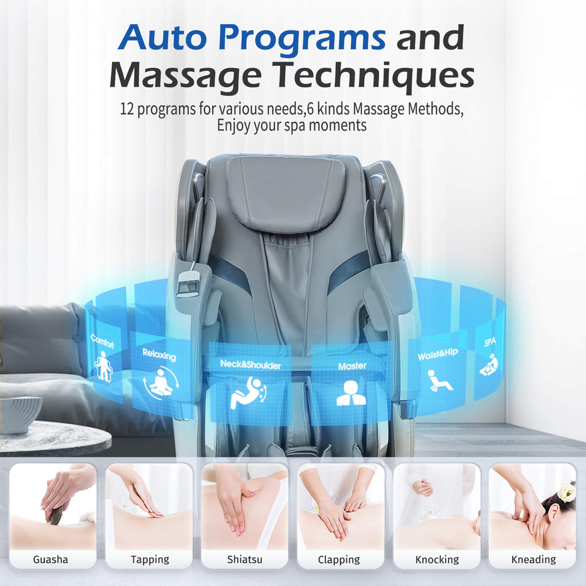 Bosscare Premium Full Body Zero Gravity Massage Chair With Ai Voice And App Control, Gray (SAK35970) - The Vitality Estate