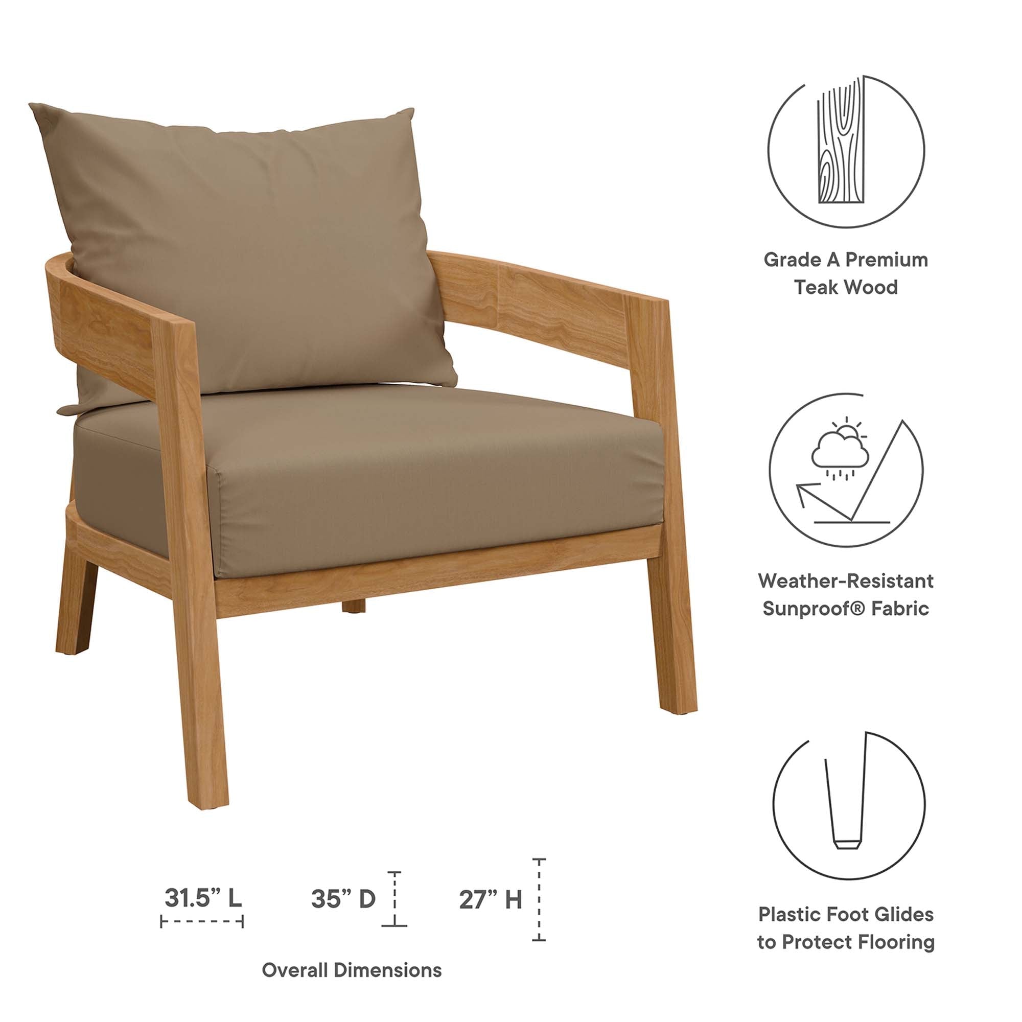 Brisbane Teak Outdoor Patio Set - Stylish 3-Piece Design by Modway - The Vitality Estate
