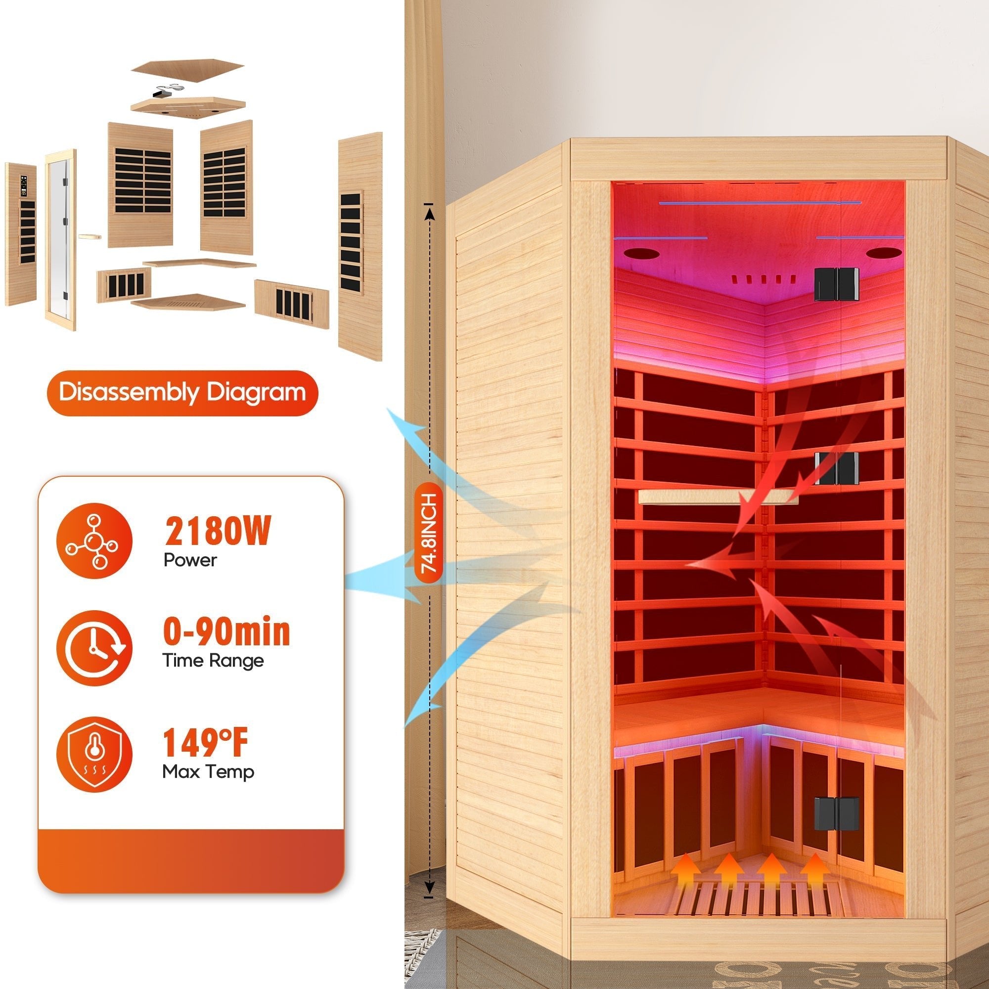 Canadian hemlock pentagonal double sauna - The Vitality Estate