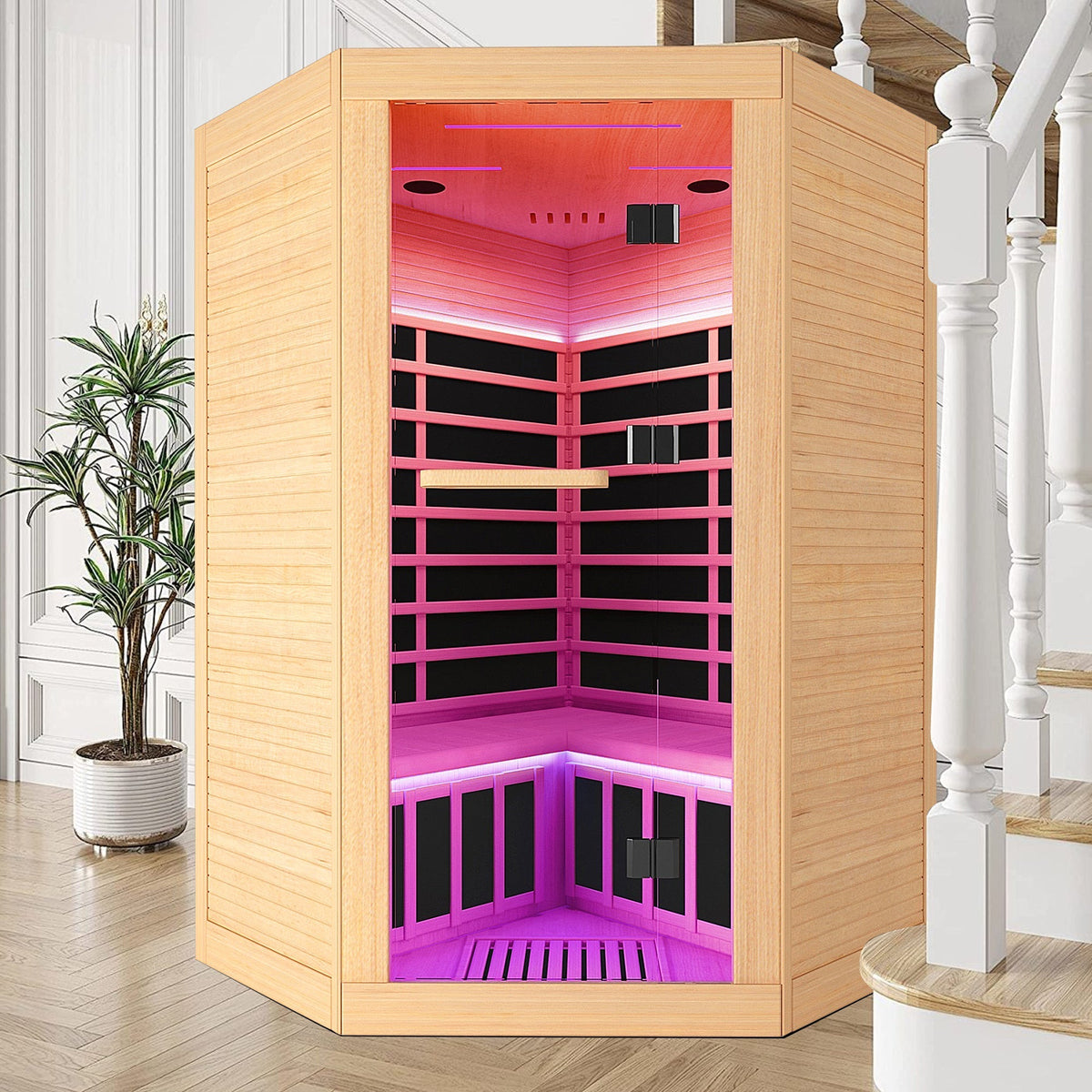 Canadian hemlock pentagonal double sauna - The Vitality Estate