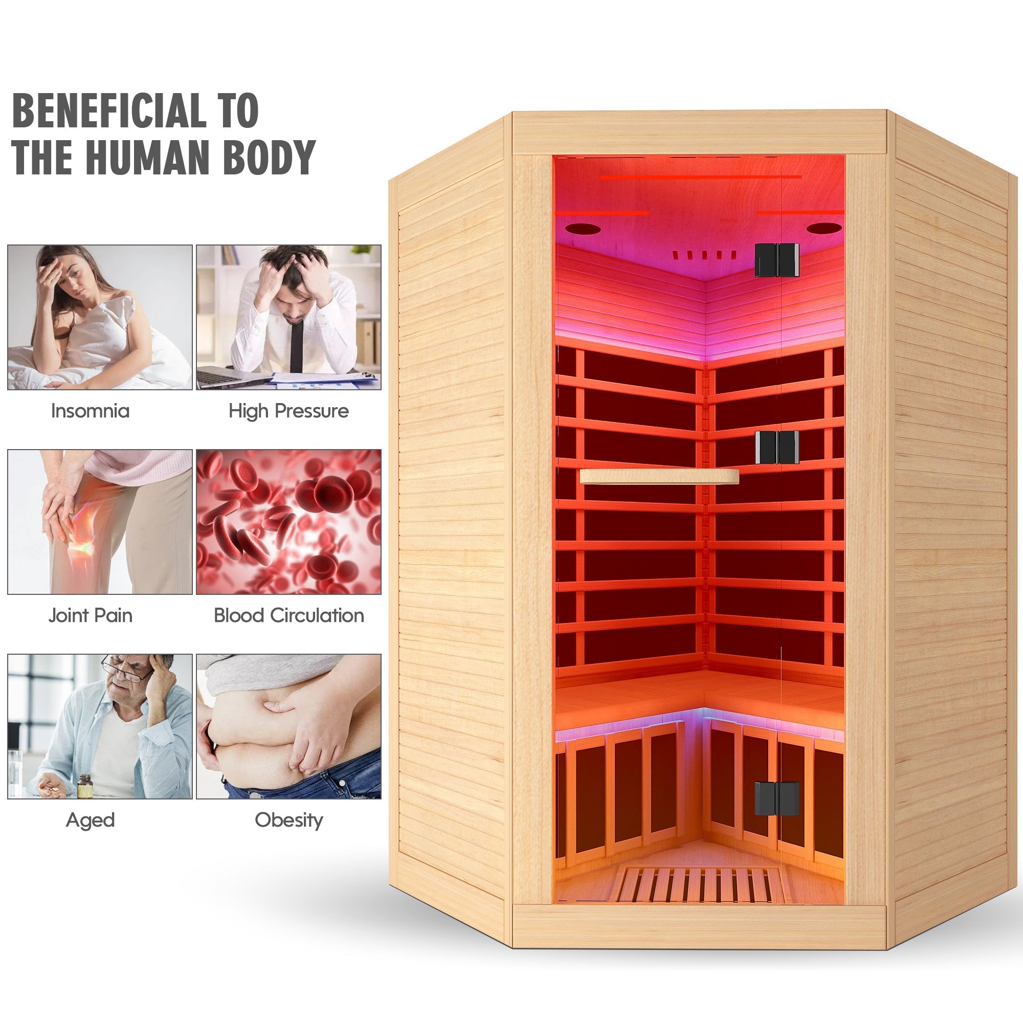 Canadian hemlock pentagonal double sauna - The Vitality Estate