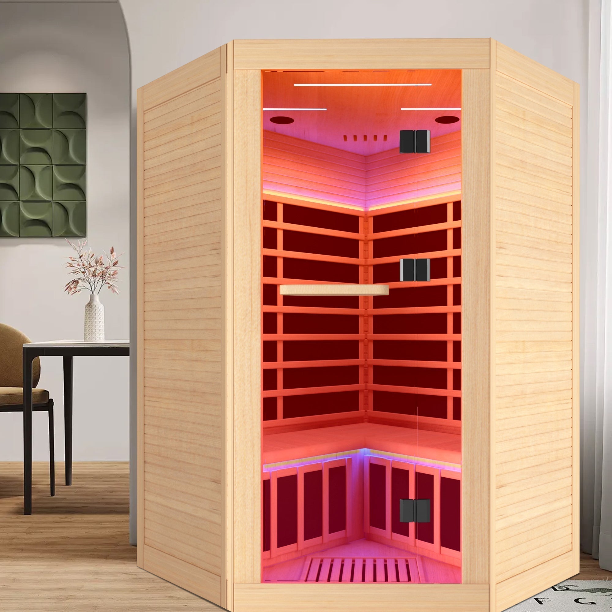 Canadian hemlock pentagonal double sauna - The Vitality Estate