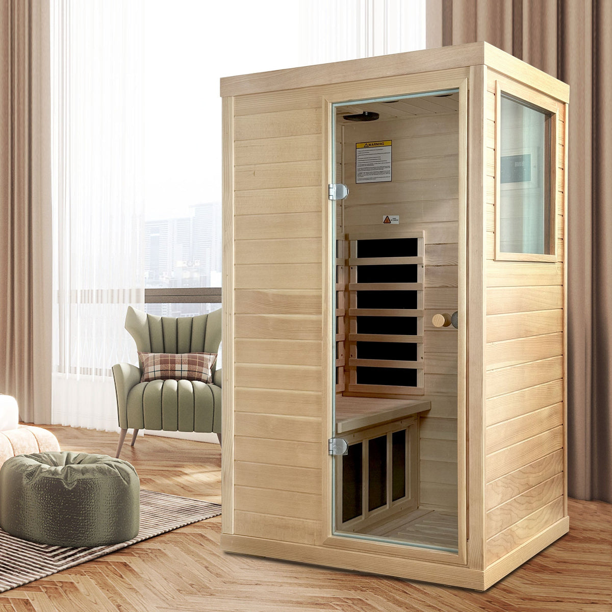 Canadian Hemlock Wood One Person Far Infrared Sauna - The Vitality Estate