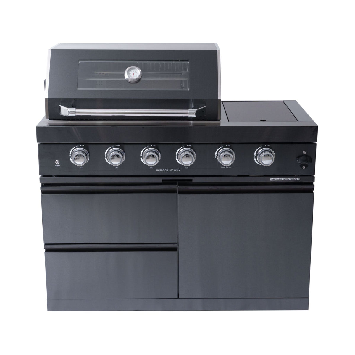 Castelle Flame Ember Premium Black Stainless Steel 4-Burner Liquid Propane Kitchen Grill Island With Rotisserie Kit (SAK48157) - The Vitality Estate