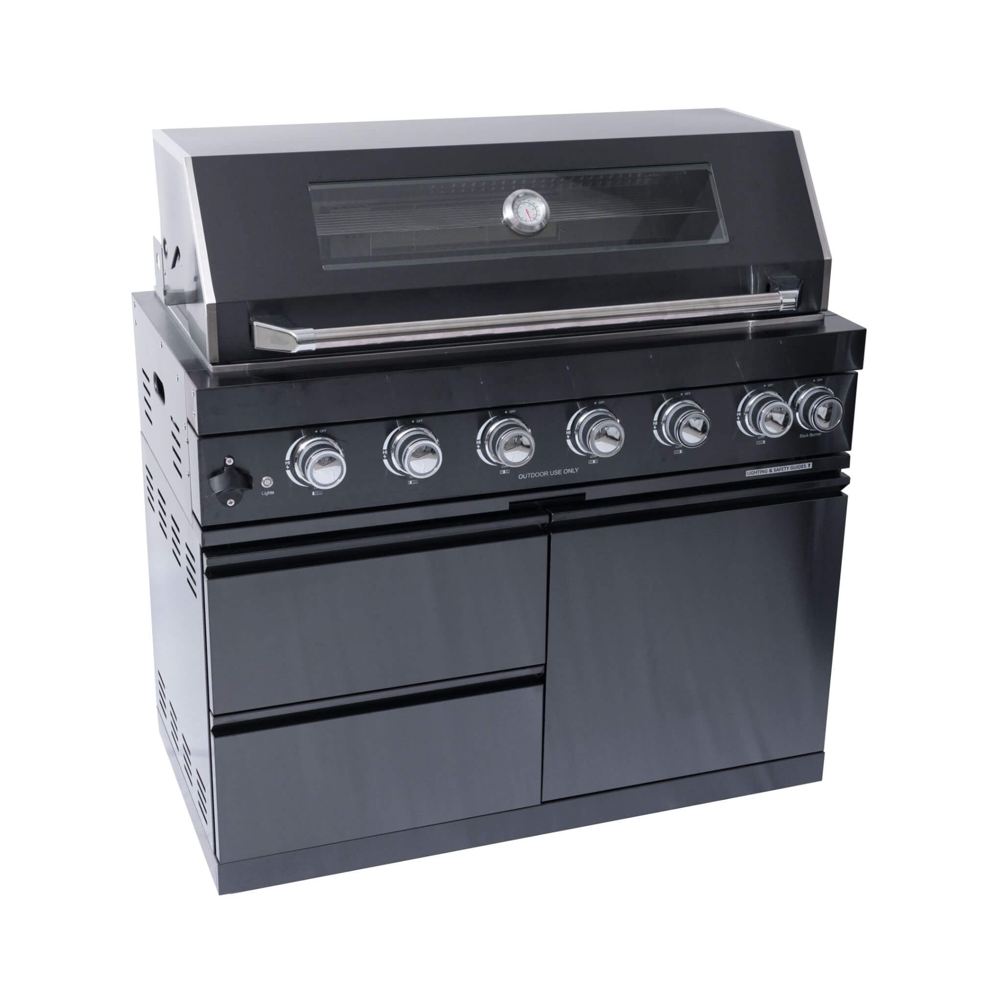 Castelle Flame Inferno Premium Black Stainless Steel 6-Burner Liquid Propane Kitchen Grill Island With Rotisserie Kit (SAK82641) - The Vitality Estate