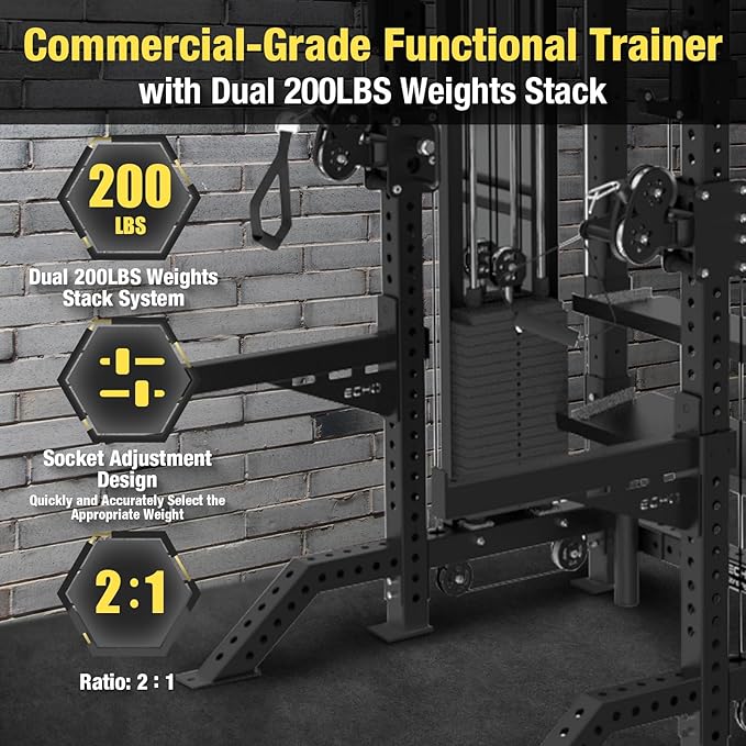 Commercial Cable Crossover Exercise Machine All in One Functional Trainer Cable Machine with 400LBS Weight Stacks Power Cage Squat Rack with Pulley System Compact Functional Trainer for Home Gyms - The Vitality Estate