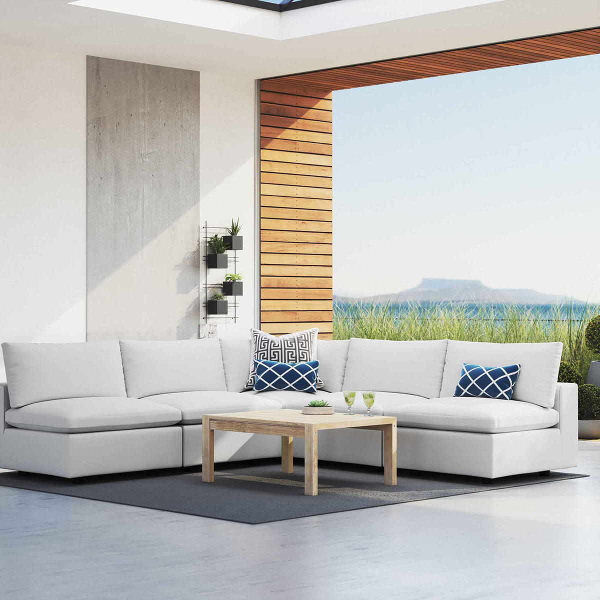 Commix Outdoor Sectional Sofa 5 Piece Sunbrella® White Collection at Patio Elegance - The Vitality Estate