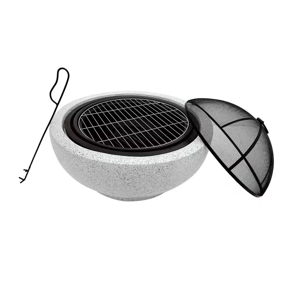 Contemporary Wood round Burning Fire Pit in Grey - The Vitality Estate