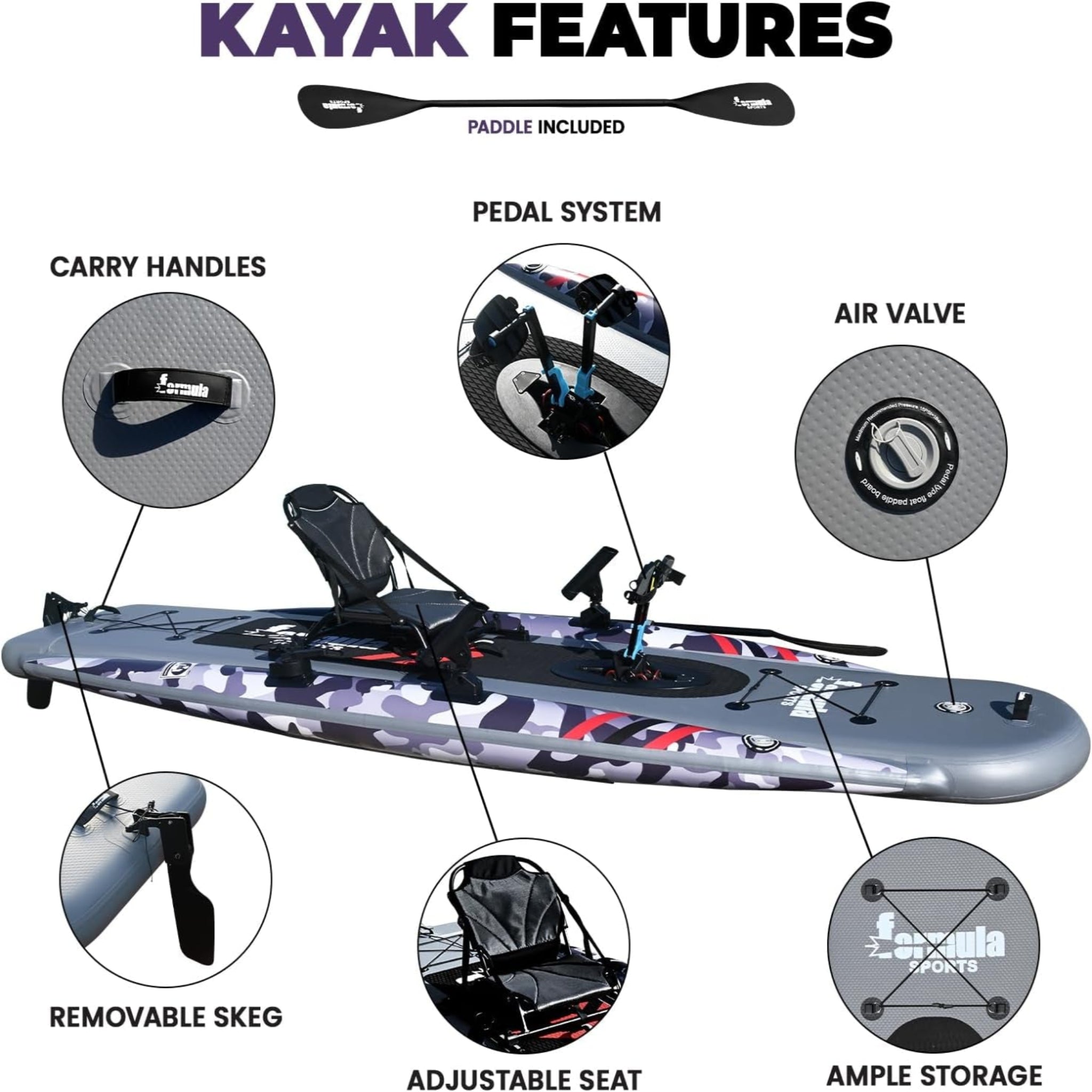 Inflatable Fishing Kayak for Adults - 1 Person, Pedal Drive, Folding, with Movable Seat, Hand Pump & Paddle & Oxford Bag, 410Lbs Capacity