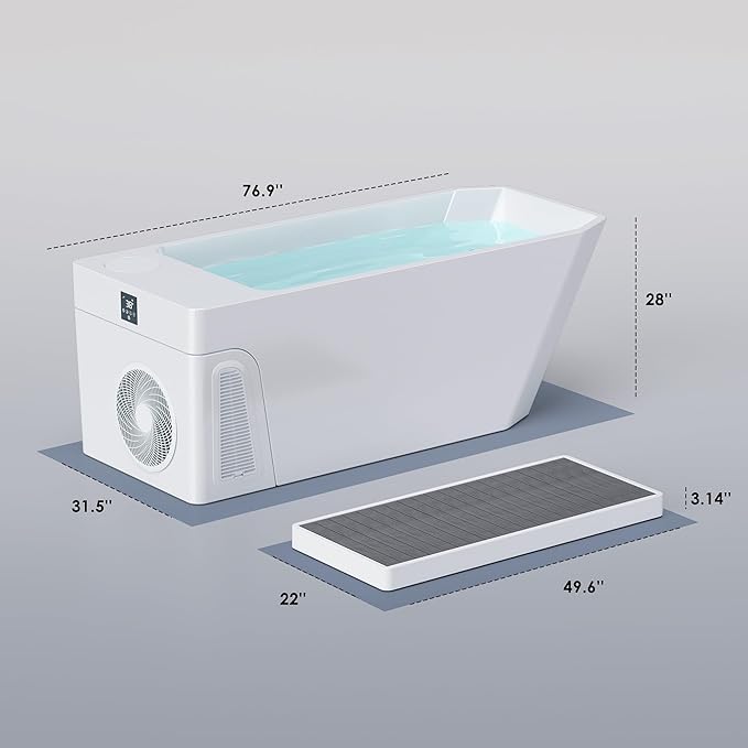 Deeptime Smart Cold Plunge Tub with Basin, Built-in Chiller (Down to 38 °F) – Smartphone Controlled, Whisper-Quiet, Spacious Design for Full-Body Recovery & Cold Therapy,White - The Vitality Estate