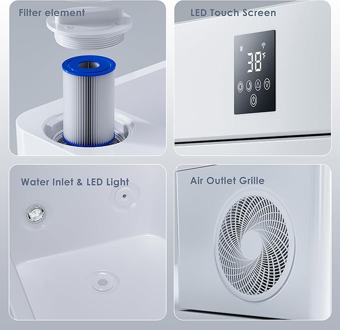 Deeptime Smart Cold Plunge Tub,Ice Bath with Built-In Chiller(Down to 38F),Smartphone Control,Whisper-Quiet,Spacious Design for Full-Body Recovery & Cold Therapy,White - The Vitality Estate