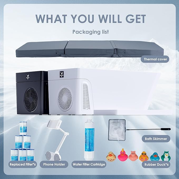 Deeptime Smart Cold Plunge Tub,Ice Bath with Built-In Chiller(Down to 38F),Smartphone Control,Whisper-Quiet,Spacious Design for Full-Body Recovery & Cold Therapy,White - The Vitality Estate