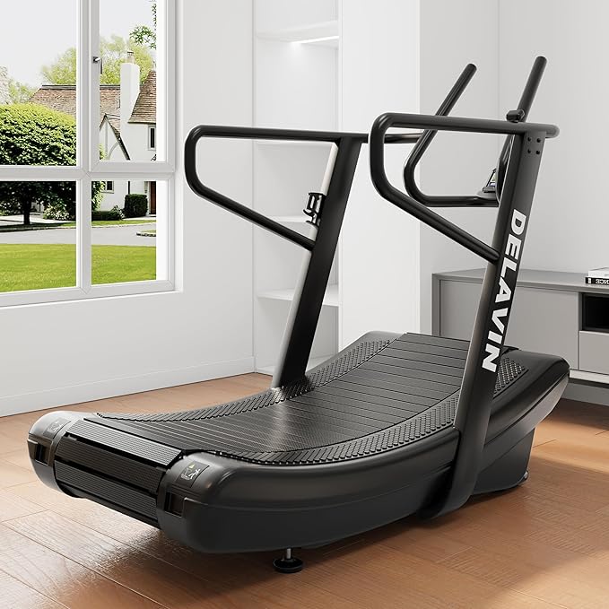 DELAVIN Curved Manual Treadmill, Non Electric Treadmill with 4 Resistance Levels, Motorless Treadmill with Front Digital Display and Handlebar, Wide Belt Treadmill 440LBS Capacity for Home Gym(FBA) - The Vitality Estate