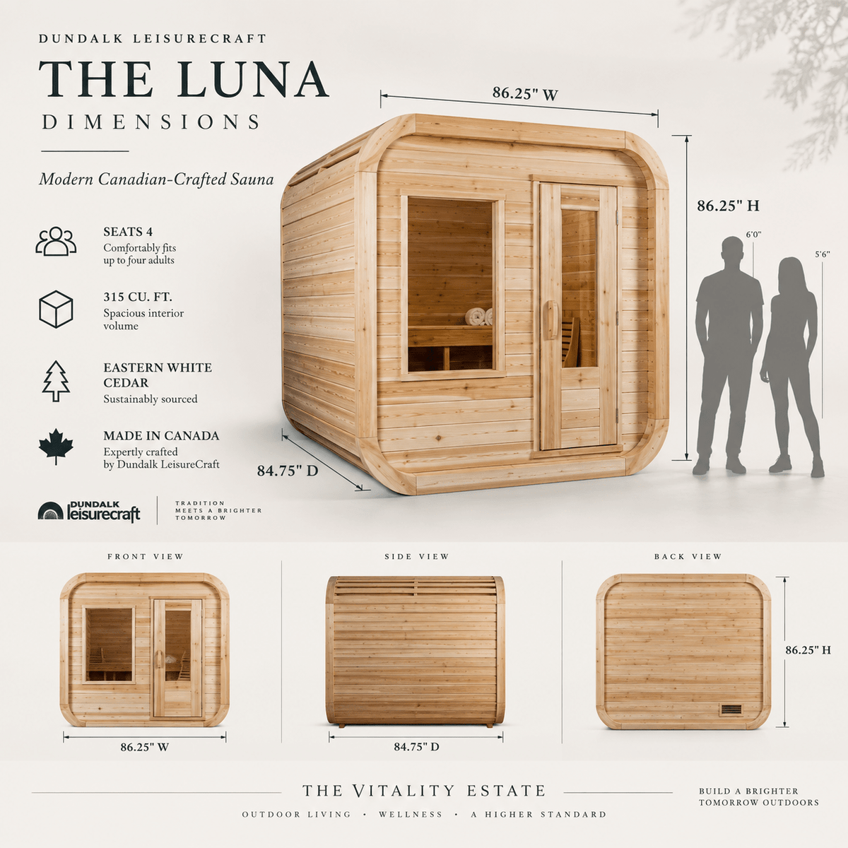 Dundalk LeisureCraft Luna 4-Person Outdoor Cedar Sauna - The Vitality Estate