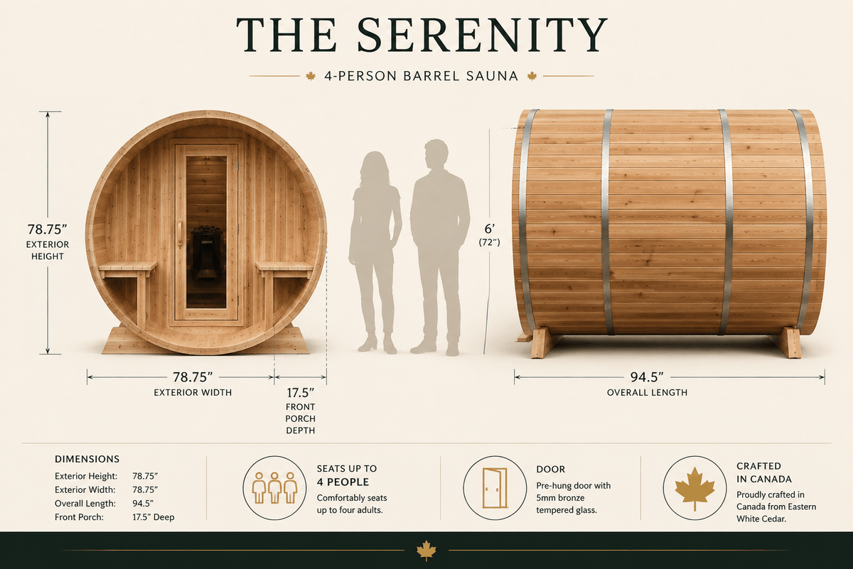 Dundalk LeisureCraft Serenity 4-Person Outdoor Barrel Sauna - The Vitality Estate