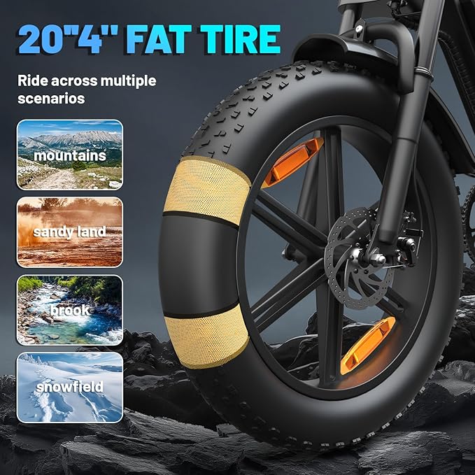 E500 Electric Bike for Adults 1000W Peak Motor, 20" Fat Tire Dirt E-Bike with 35MPH, 40 Miles PAS Range, Electric Bicycles with 48V Removable Battery, 7-Speed E Bike for Mountain Beach Sand Road Snow - The Vitality Estate