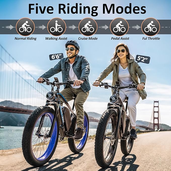 Ebike for Adults Electric, 52V 19.2Ah/32Ah, Peak 2000W/2500W E-Bike, 36/40MPH, 70 Miles/100Miles Long Range, Hydraulic Disc Brake, Off Road Snow Mountain E-Bike, 24"/26" Fat Tire Fast Electric Bicycle - The Vitality Estate