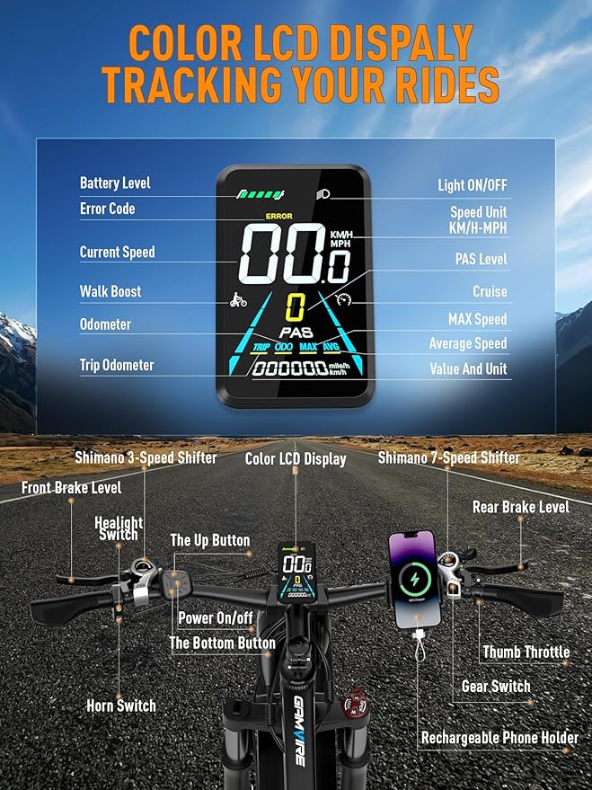 Ebike for Adults Electric, 52V 19.2Ah/32Ah, Peak 2000W/2500W E-Bike, 36/40MPH, 70 Miles/100Miles Long Range, Hydraulic Disc Brake, Off Road Snow Mountain E-Bike, 24"/26" Fat Tire Fast Electric Bicycle - The Vitality Estate